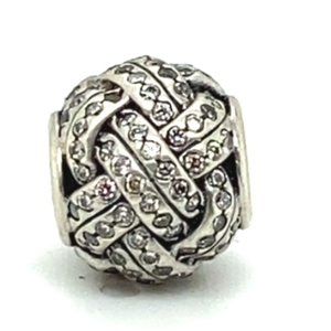 HTF Sterling Silver Pandora Woven Bead w/ CZ's